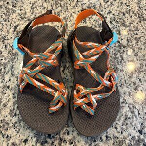 Chaco Womens Size 8 Sport Sandals Orange Teal Adjustable Outdoor Hiking